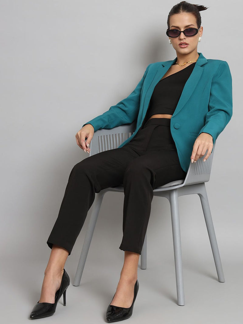 Notch Collar Stretch Blazer- Teal Green