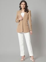 Single Button Notch Collar Blazer - Beige