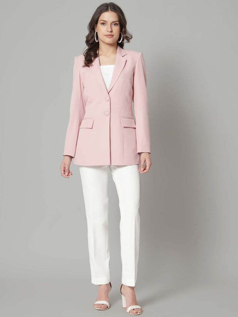 Double Button Notch Collar Blazer - Pink