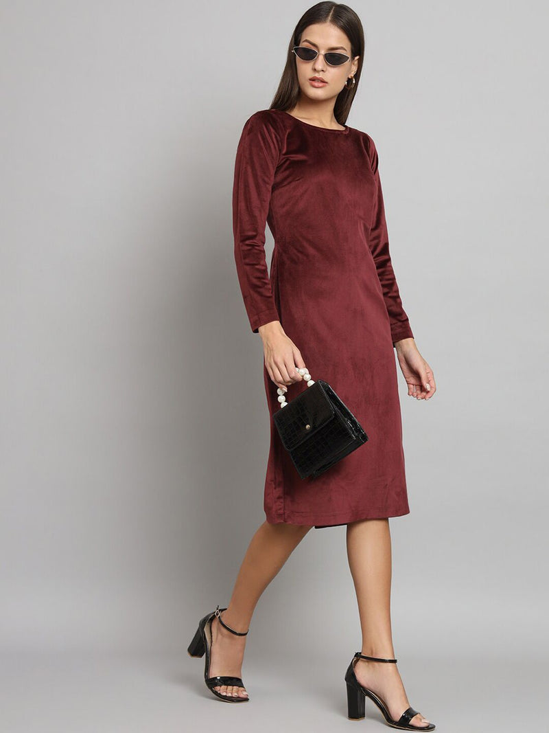 Stretch Velvet Dress- Maroon