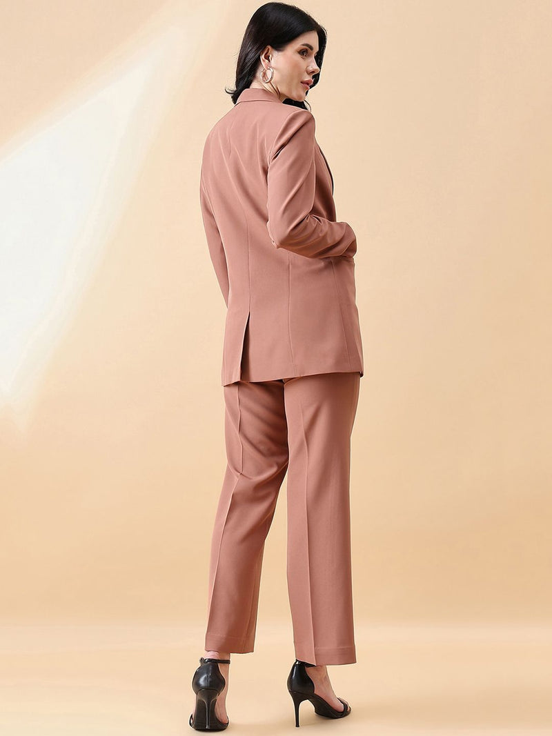 Notch Collar Stretch Pant Suit- Dusty Peach