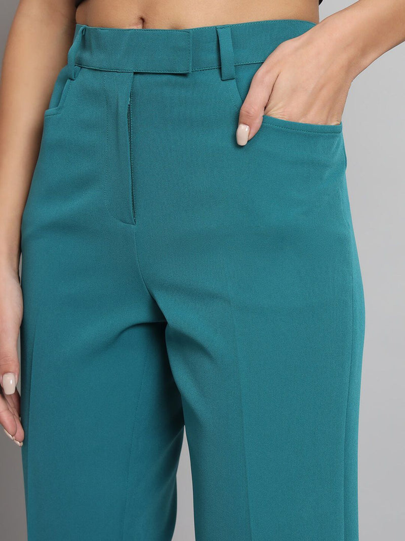 Regular Fit Mid Waist Trouser- Teal Green