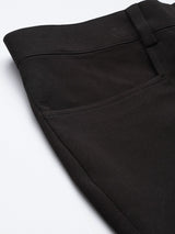 Regular Fit Mid Waist Stretch Trouser- Black