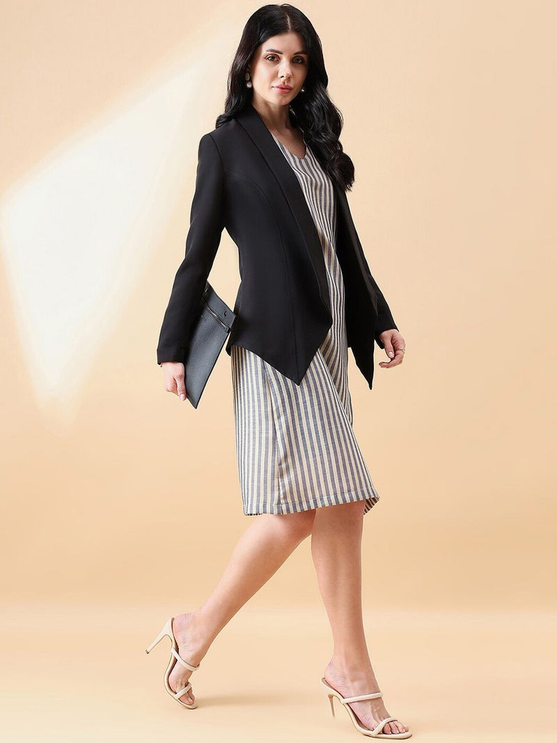 Open Front Shawl Lapel Blazer - Black