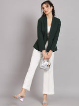 Notched Collar Polyester Blazer - Bottle Green