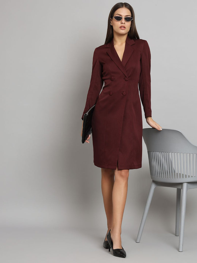 Stretch Blazer Dress- Maroon