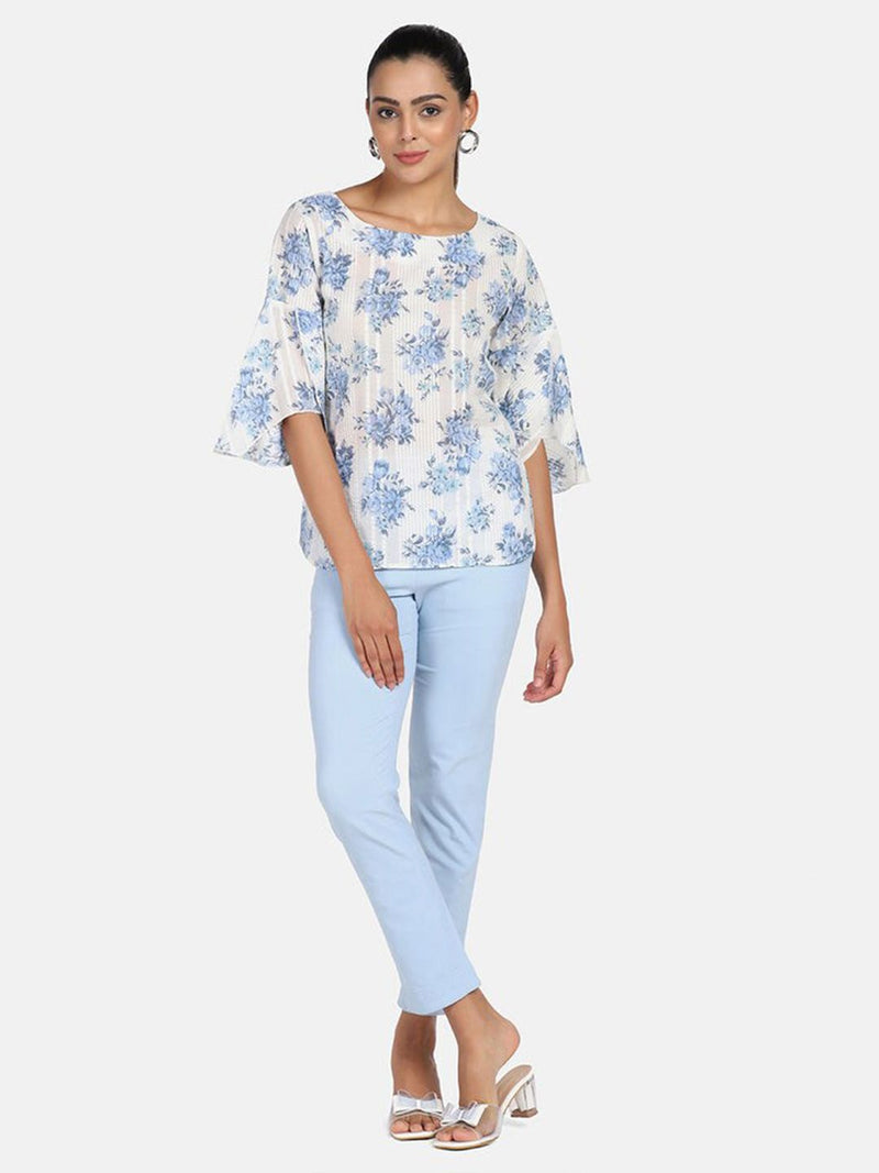 Cotton Printed Top - Blue & White