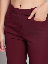 Regular Fit Mid Waist Trouser - Maroon