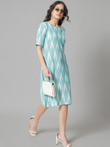 Ikat print cotton dress- Green