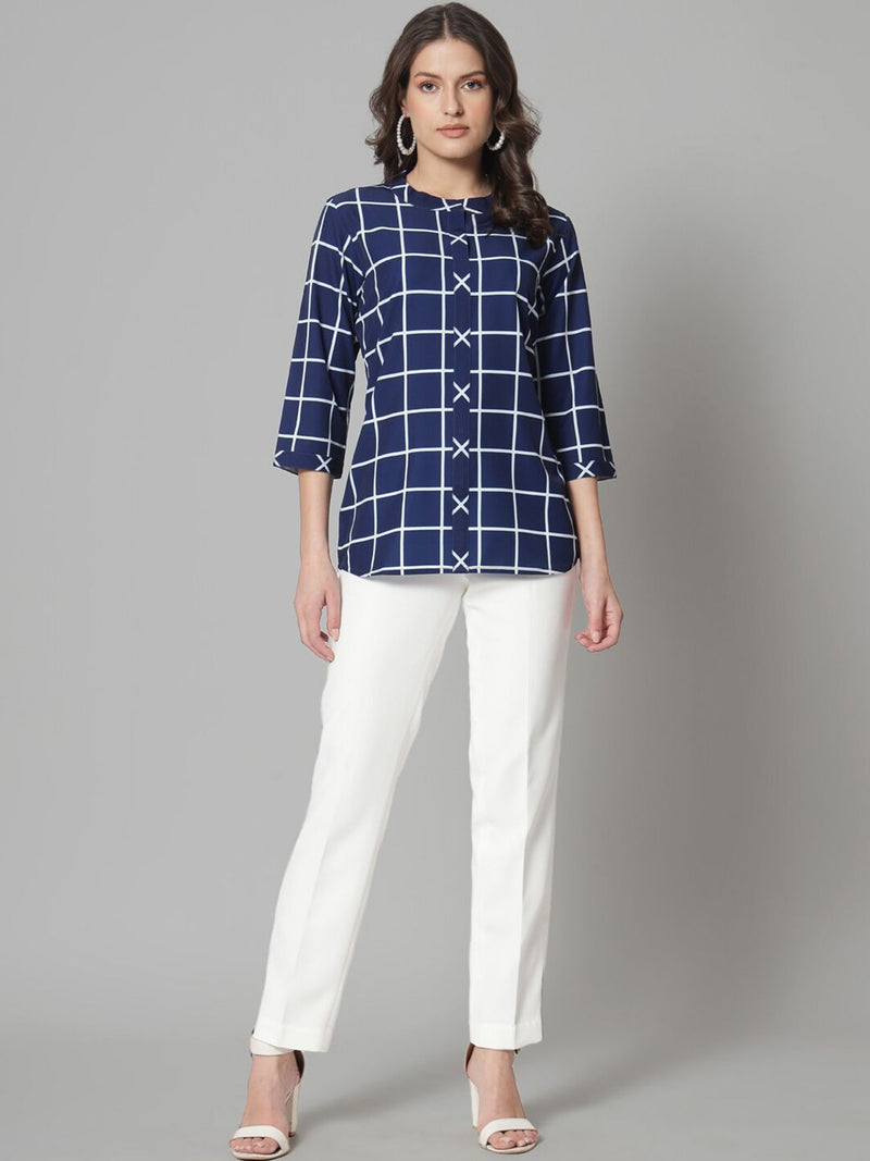 Mandarin Collar Top- Blue