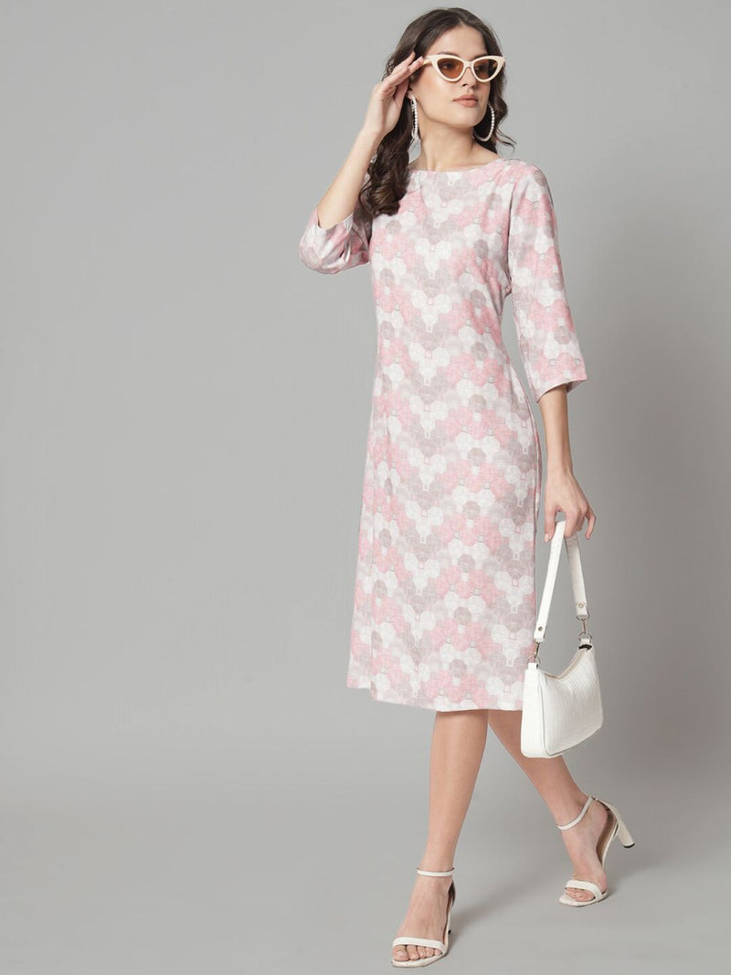 Printed Sheath Dress- Pink