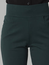 Wide Belt Mid Waist Stretch Pants- Bottle Green