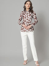 Printed Collared Shirt- Brown