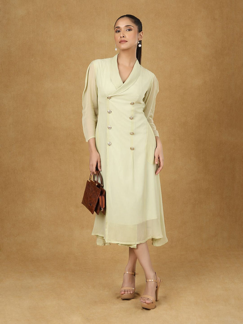 Olive Shawl Collar Midi Dress