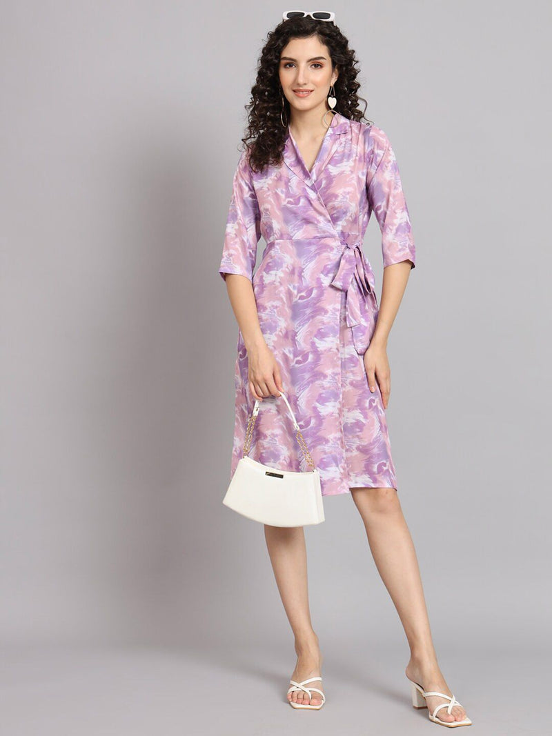 Wrap Around Marble Print Dress - Lavender