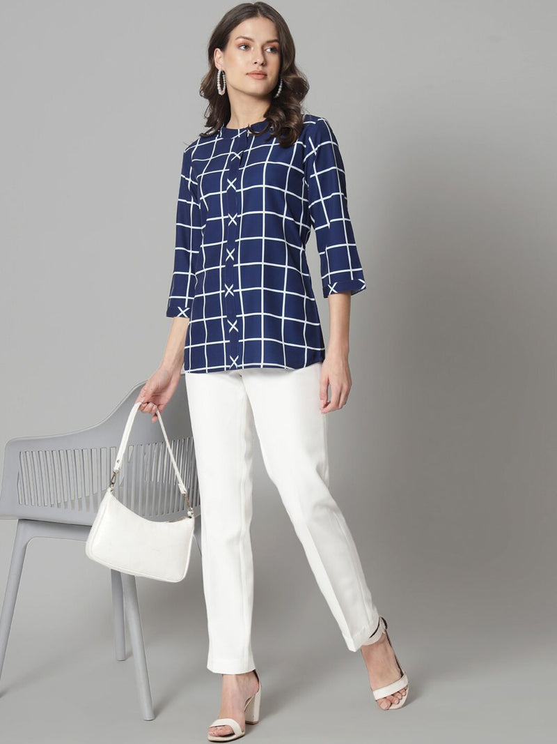 Mandarin Collar Top- Blue