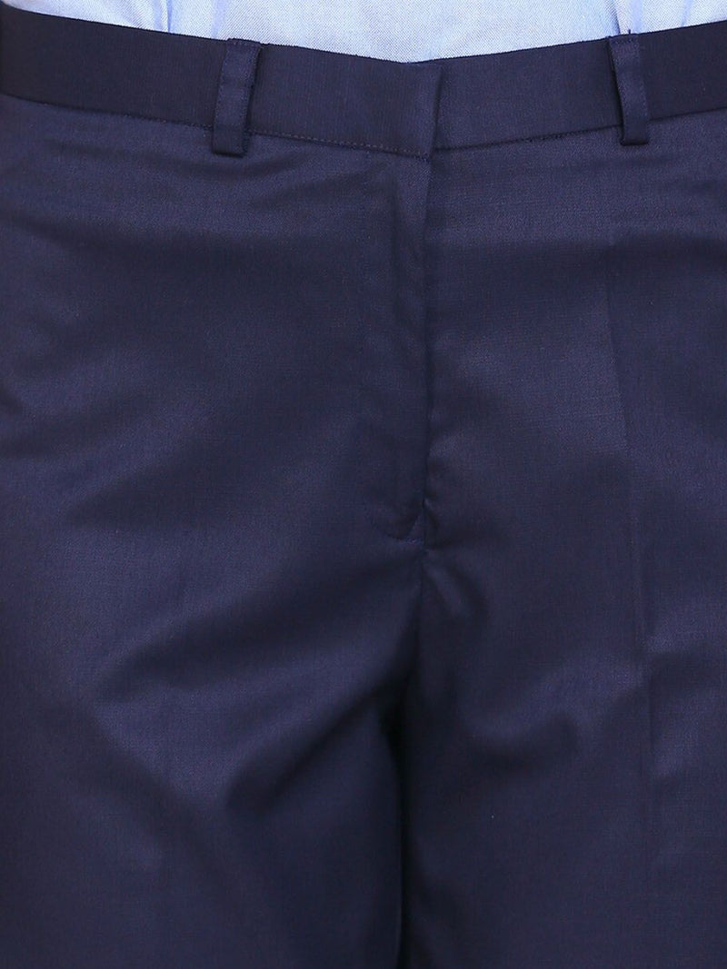 Poly Cotton Mid Waist Formal Trouser - Blue