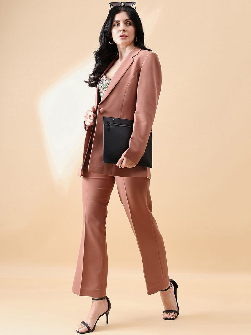 Notch Collar Stretch Pant Suit- Dusty Peach