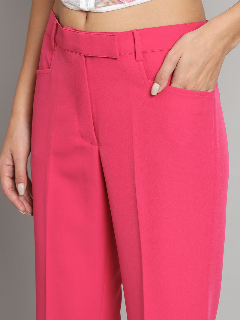 Mid Waist Bell Bottom Stretch Trouser - Hot Pink