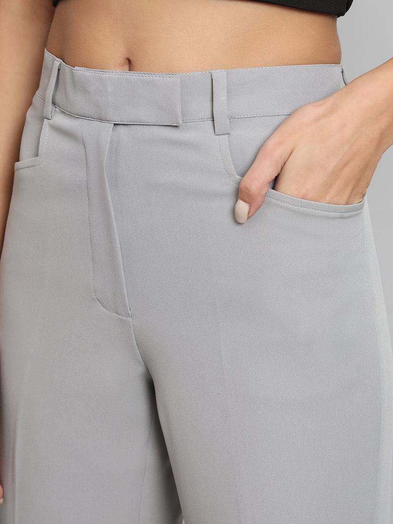 Mid Waist Bell Bottom Stretch Trouser - Grey