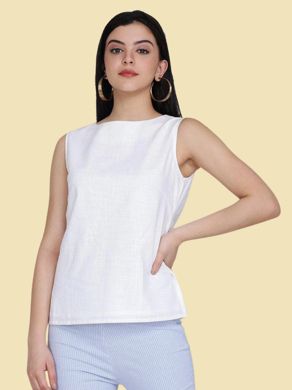 Cotton sleeveless top in white, perfect for casual summer wear.