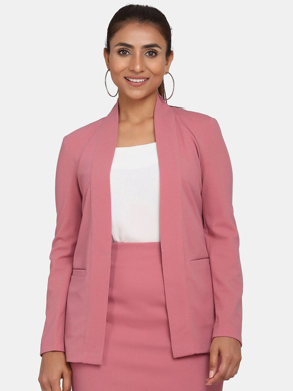 Stylish Lapel less Stretch Blazer for Women - Pink