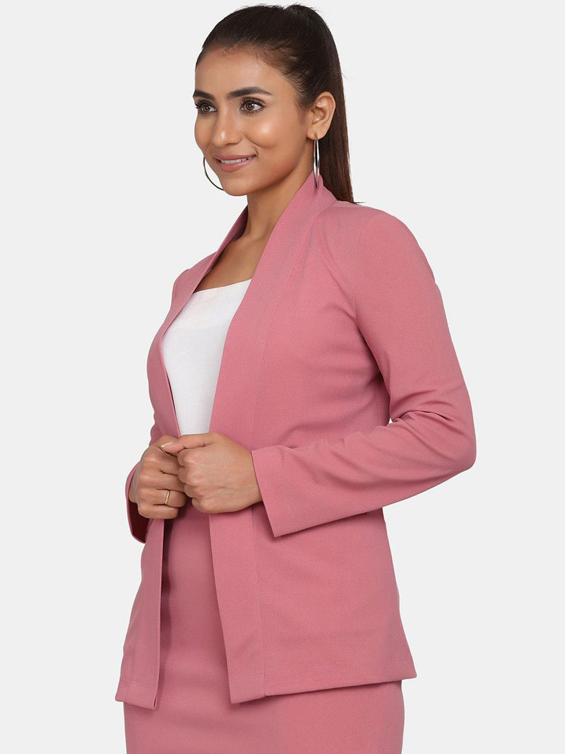 Stylish Lapel less Stretch Blazer for Women - Pink