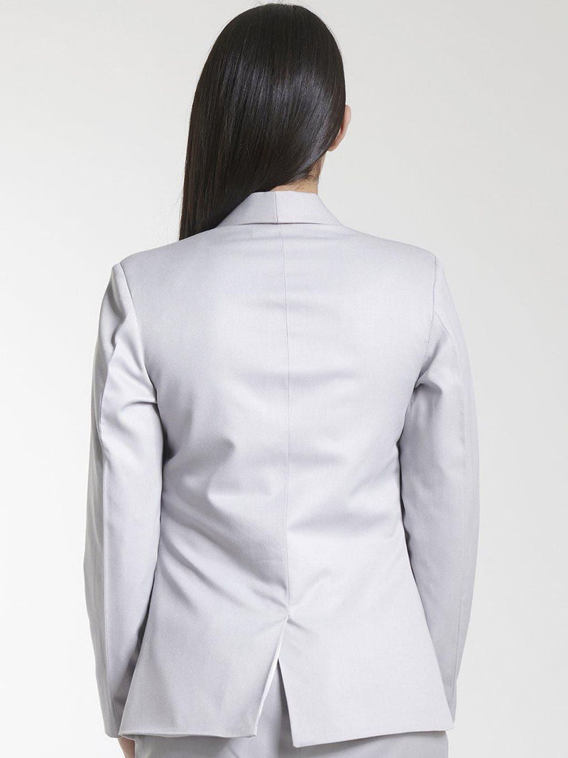 Poly Cotton Double Button Blazer - Grey