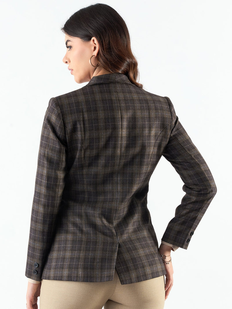 Notched Lapel Warm Tweed Tailored Fit Long Blazer