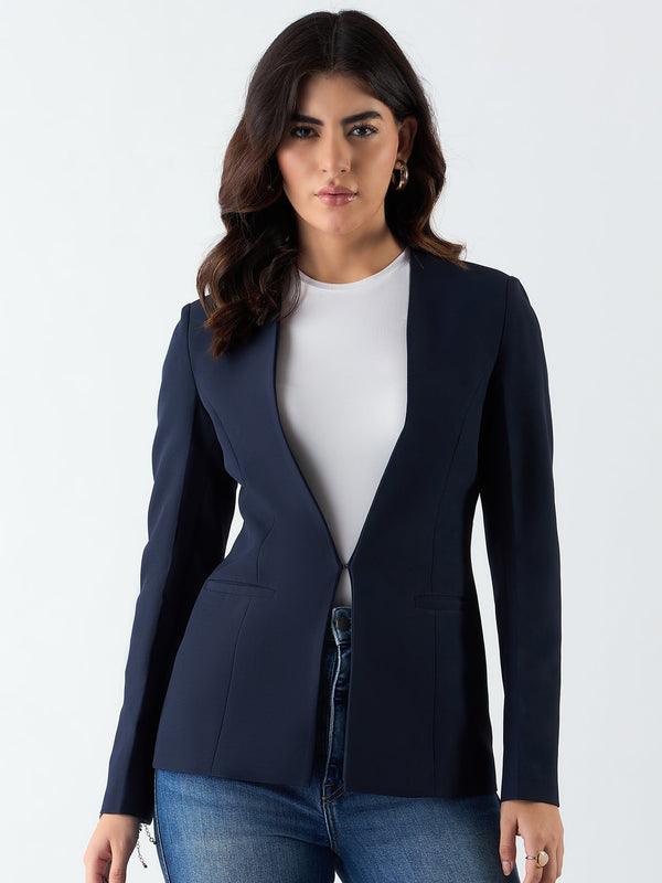 Minimalist Regular Fit Blazer In Stretchable Fabric