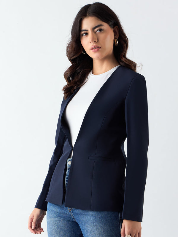 Minimalist Regular Fit Blazer In Stretchable Fabric