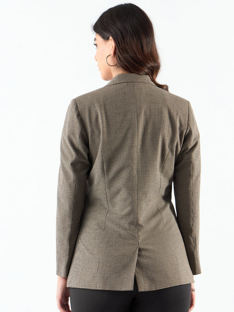 Notched Lapel Refined Check Blazer In 4-Way Stretch Fabric