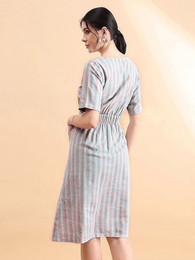 Linen Stripe Dress - Multi Color