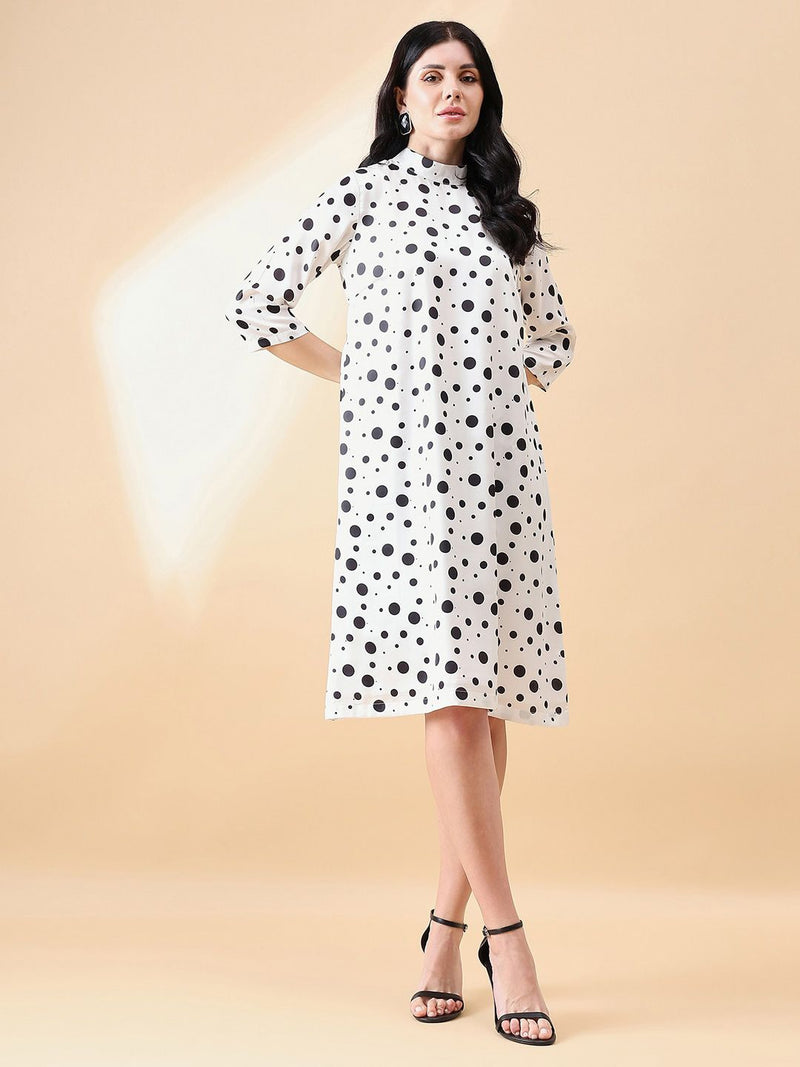 Polka Dot A-Line Dress - Black & White