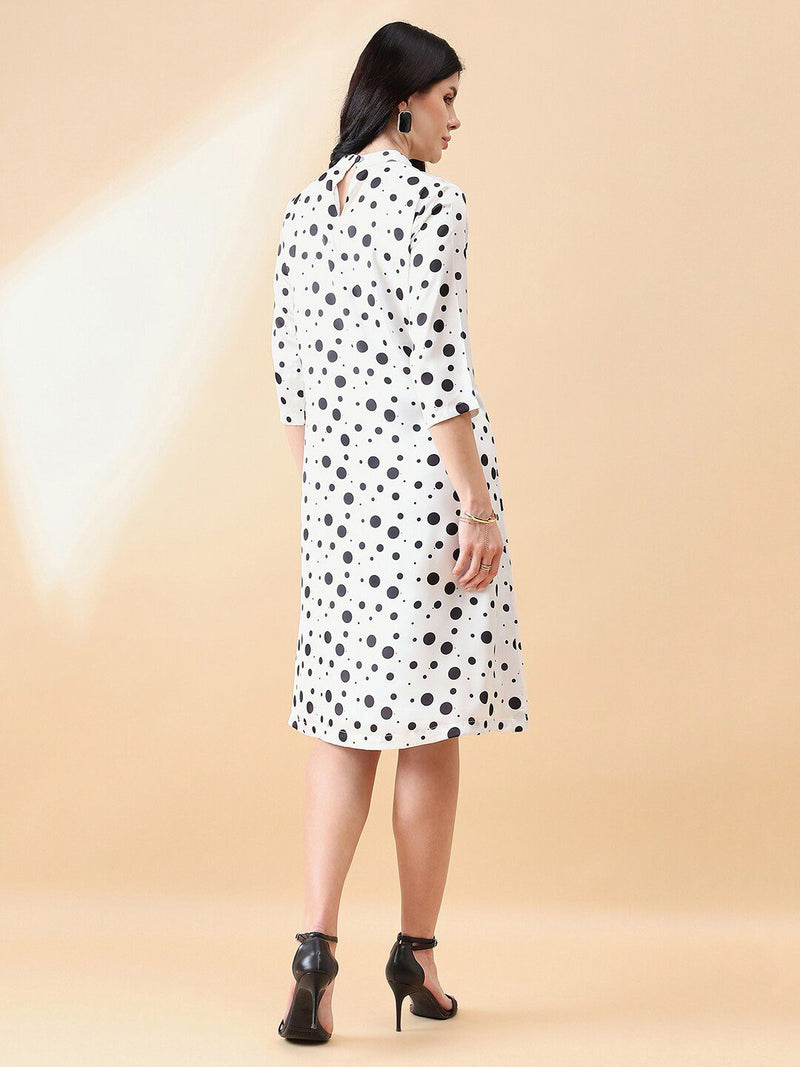 Polka Dot A-Line Dress - Black & White