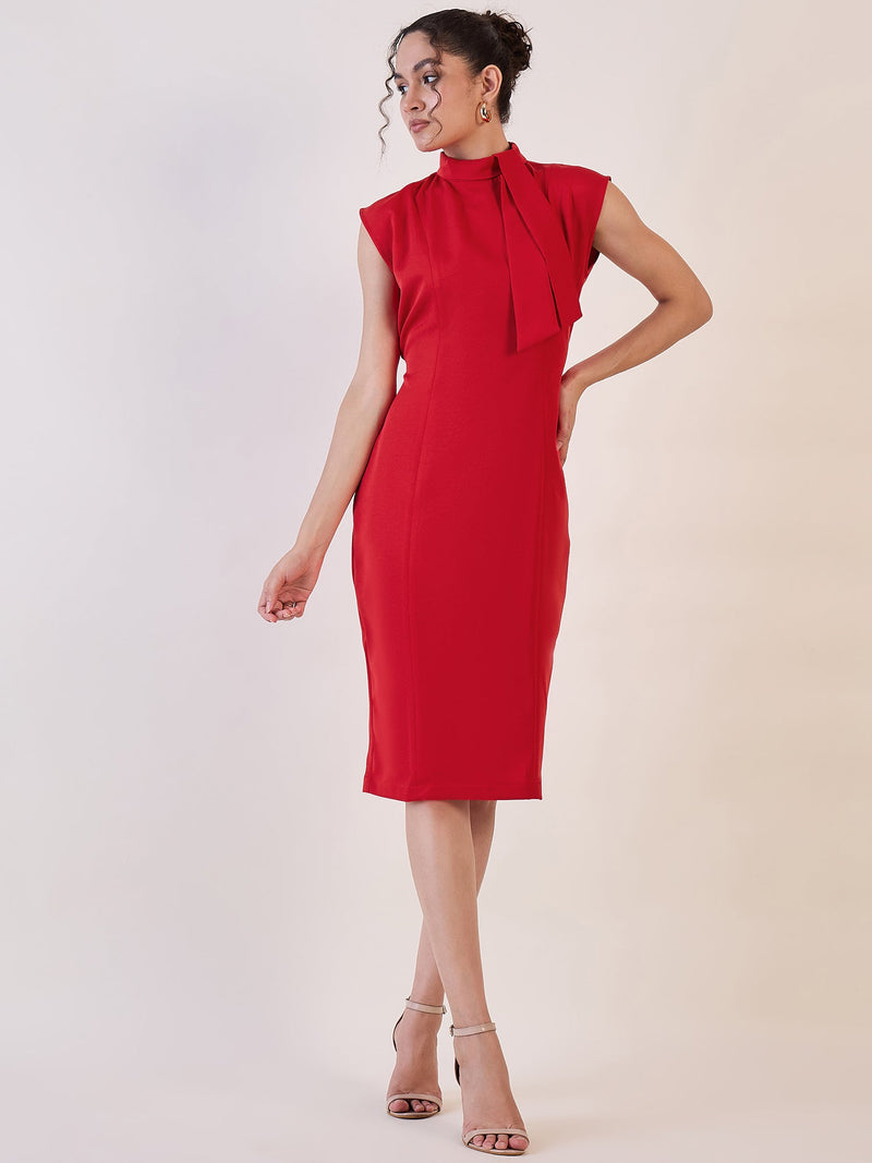 Red Marina Shift Dress with stylish tie detail, perfect for any occasion.