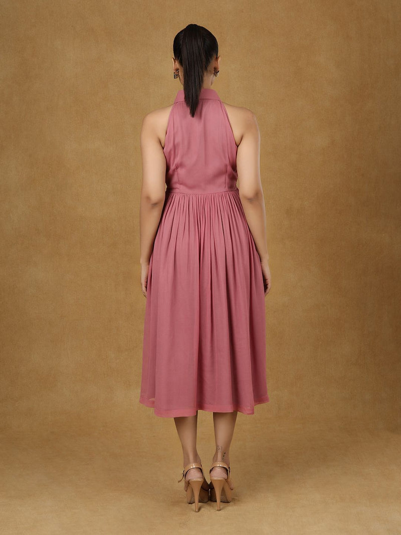 Pink Collar Halter Neck Dress