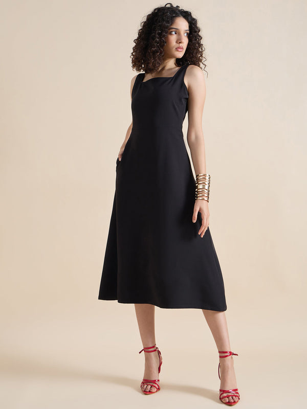 Classic square-neck sleeveless fit & flare midi dress