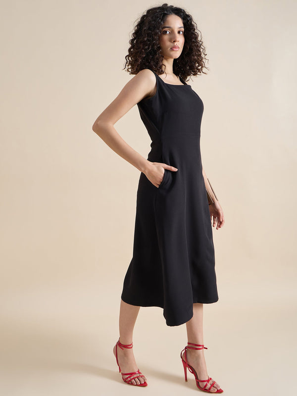 Classic square-neck sleeveless fit & flare midi dress