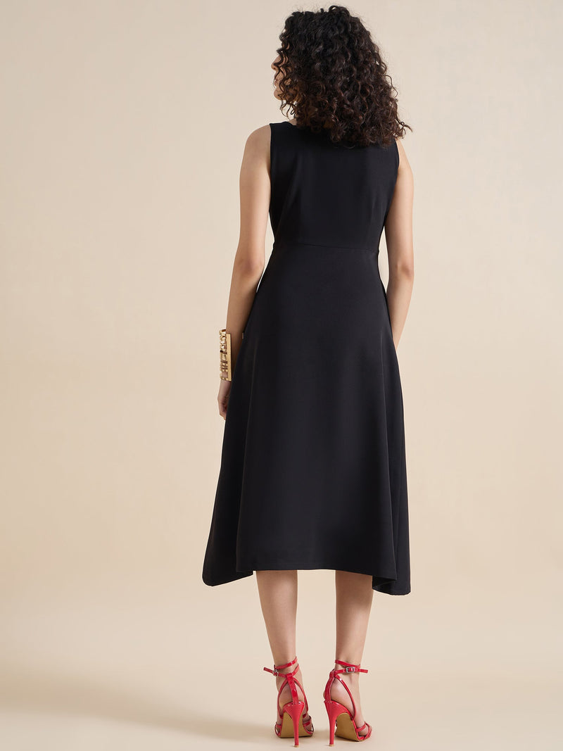 Classic square-neck sleeveless fit & flare midi dress