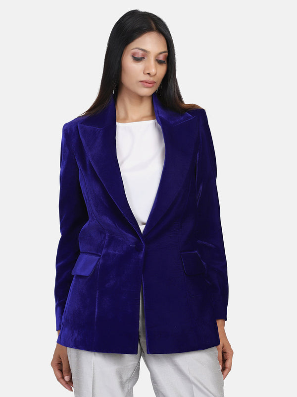 Velvet Blazer For Women - Royal Blue