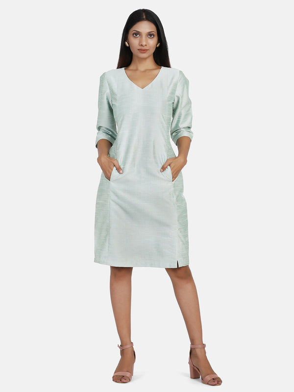 Dupioni Silk Shift Dress For Women - Pistachio Green