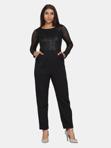 Sequin Stretch Jumpsuit for Women - Black