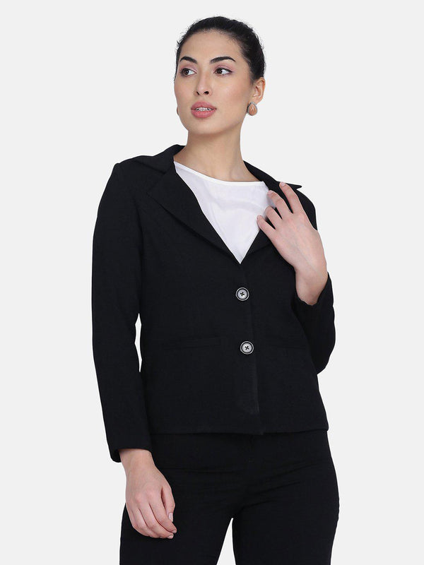 Poly Moss Blazer For Women - Black