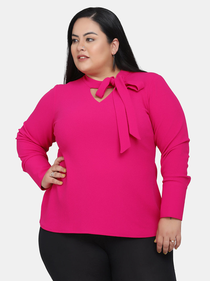 Cut Out V-Neck Stretch Top in vibrant hot pink for stylish comfort.