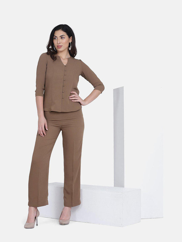 Brown Poly Moss Pant Suit