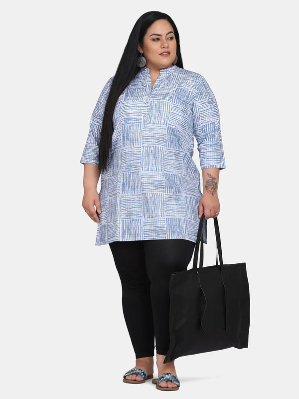 Abstract printed blue and white kurta for office wear, stylish and comfortable.