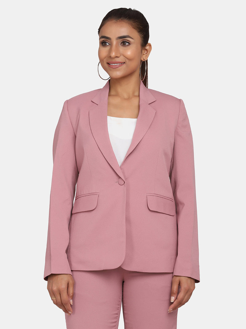 Single button stretch blazer for women in pink. Stylish and versatile.