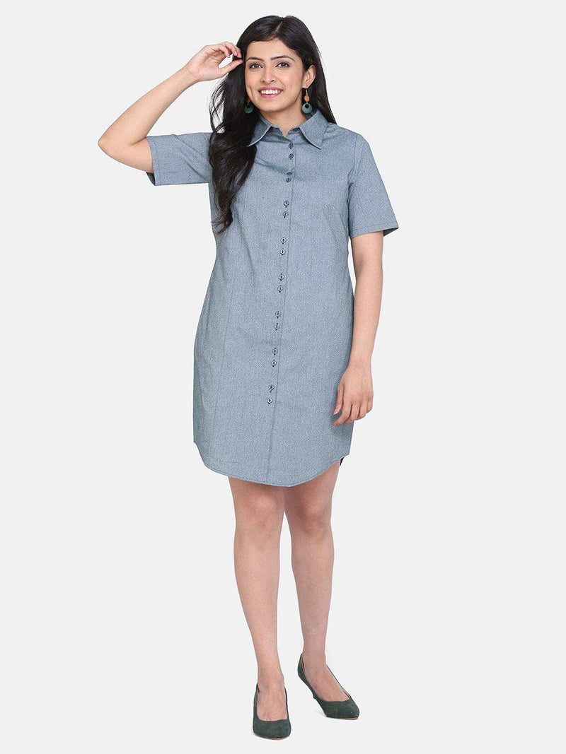 Cotton Shirt Dress For Women - Meadow Green