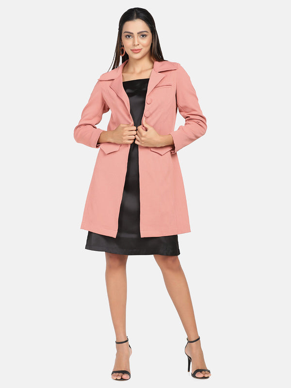 Longline stretch jacket in peach, perfect for stylish outings.